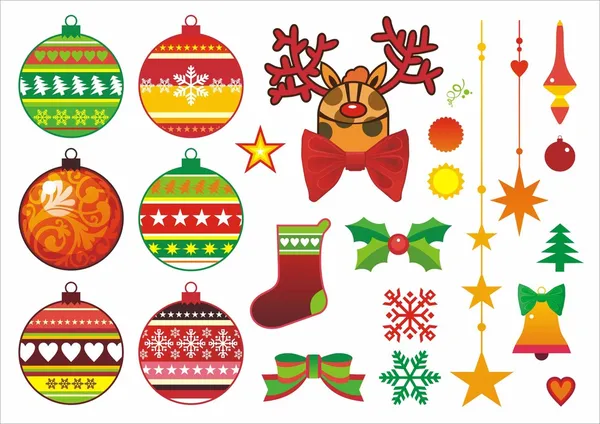 Ornamenti natalizi e giocattoli per alberi di pelliccia — Vettoriale Stock