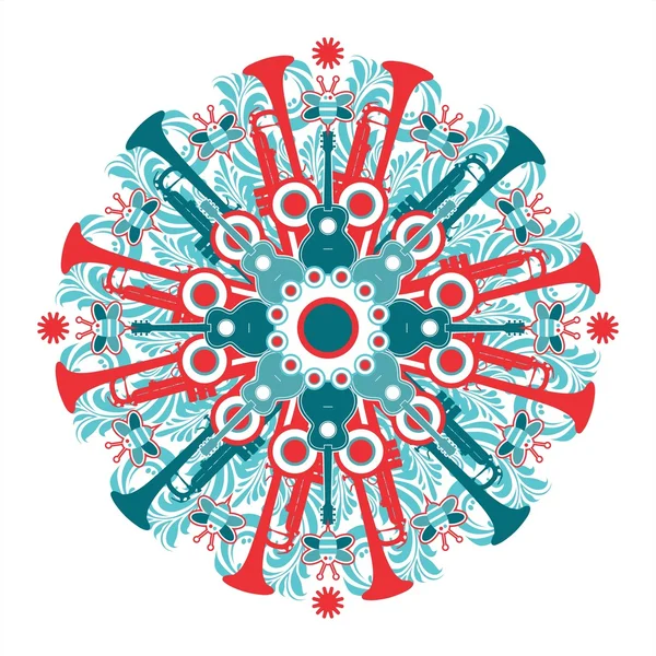 Hermoso patrón simétrico en un tema musical — Vector de stock