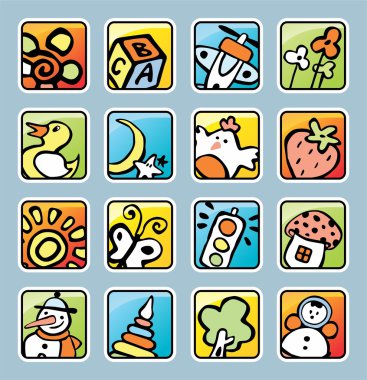 Square buttons with pictures clipart