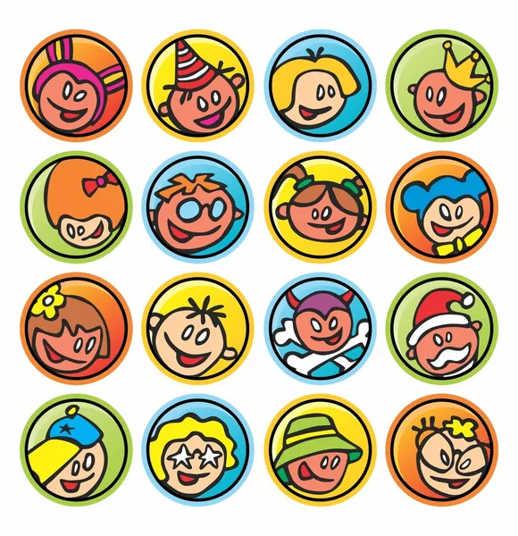 Botones redondos con caras de niños — Vector de stock