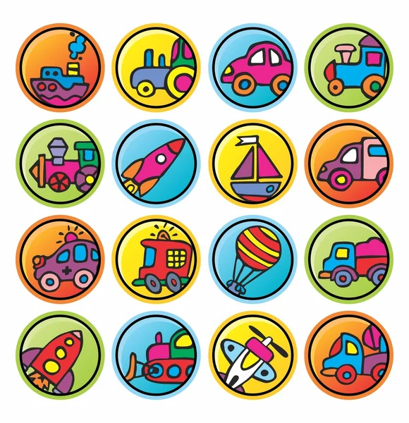 Round buttons with pictures of transport — Stock Vector