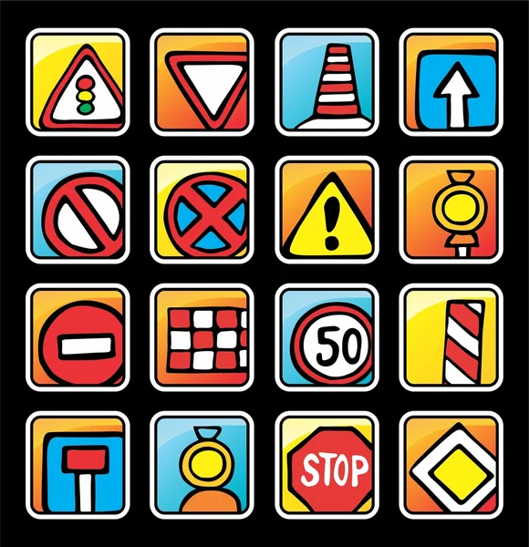 Square button with road signs — Stock Vector