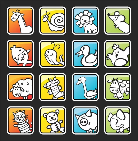 Bouton carré avec animaux peints — Image vectorielle