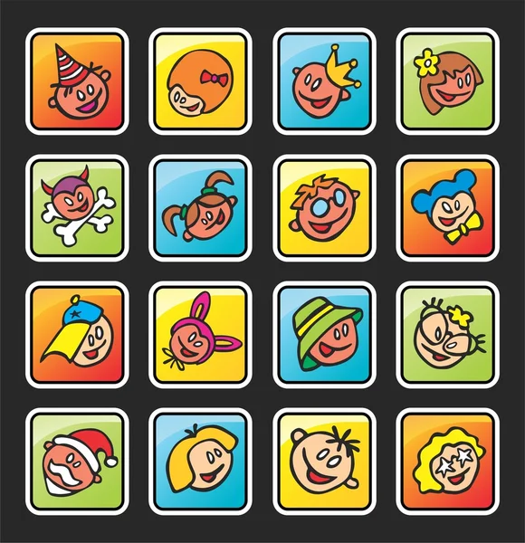 Botões quadrados com rostos de crianças — Vetor de Stock