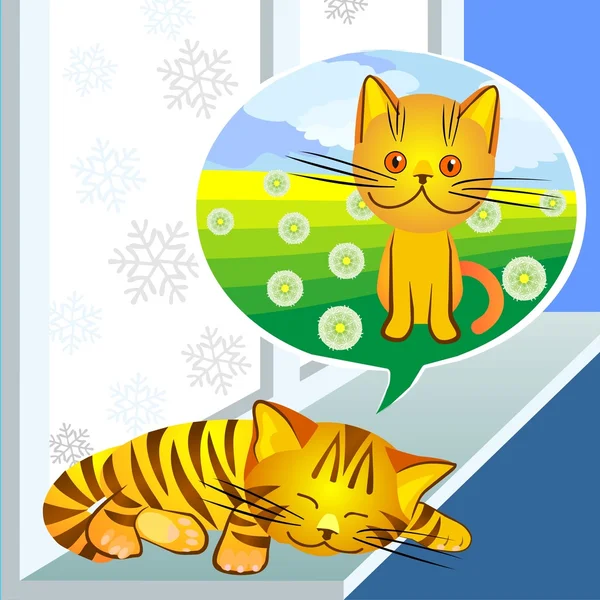 Vetor, sonhos de inverno gato de gengibre —  Vetores de Stock