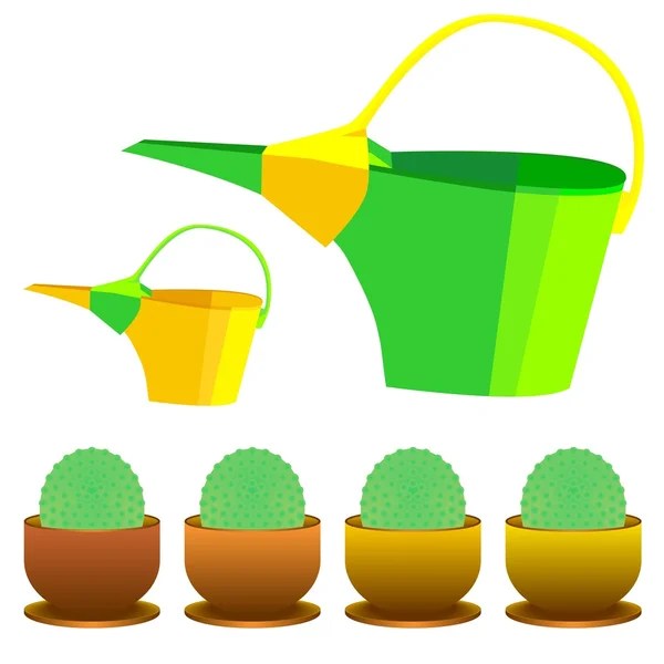 Regadera vectorial y cactus en maceta — Vector de stock