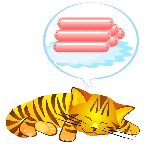 Red Tabby Dreams Sausages — Stock Vector