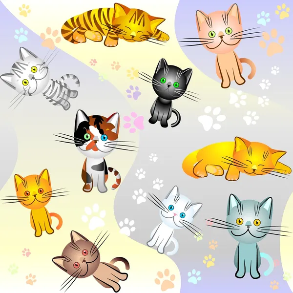 Vektorové Pozadí Obrázkem Koťata Různých Barev Jednoduché Prokládané Skvrnami — Stockový vektor