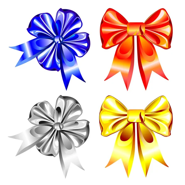 Multi Colored Bows Shiny Ribbons Silver Gold Red Blue White — Stock Vector