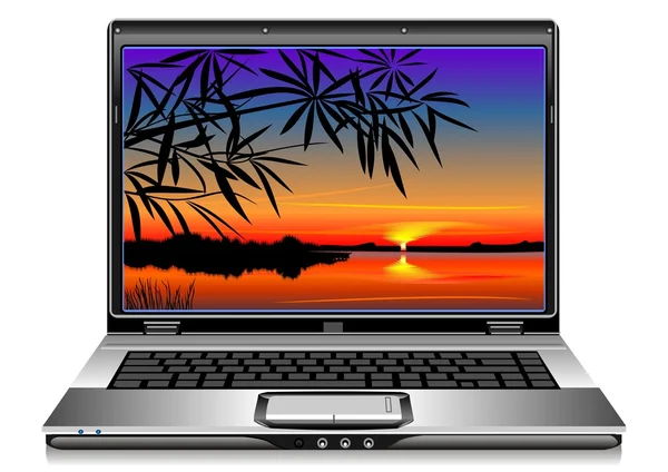 Vektor öffnen silbernen Laptop auf weißem Hintergrund — Stockvektor