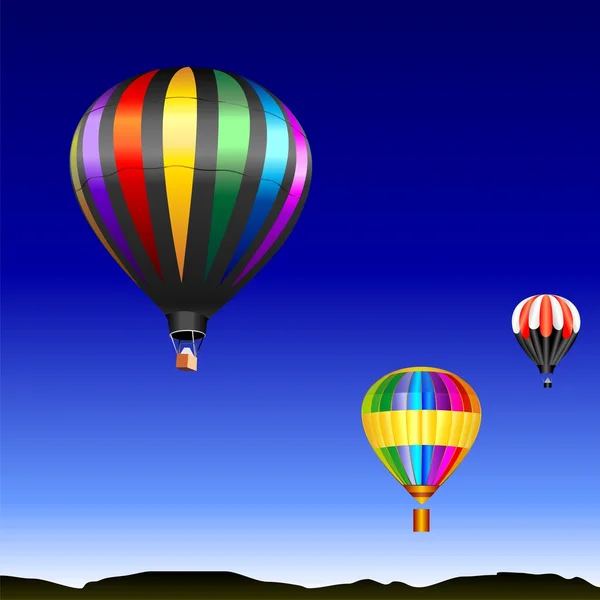 沙漠景观与飞行五彩的气球 — 图库矢量图片
