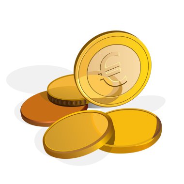 Vector Euro coins, one stands on the edge clipart