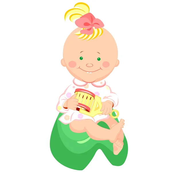 Bébé avec un hochet est assis sur le pot — Image vectorielle