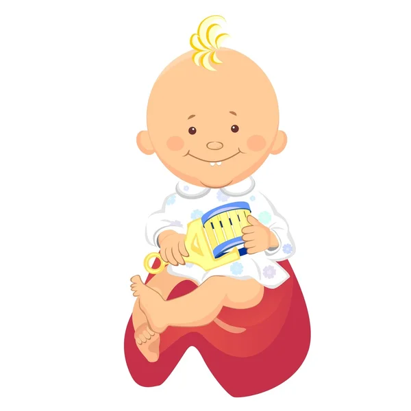 Baby mit Rassel sitzt auf Töpfchen — Stockvektor
