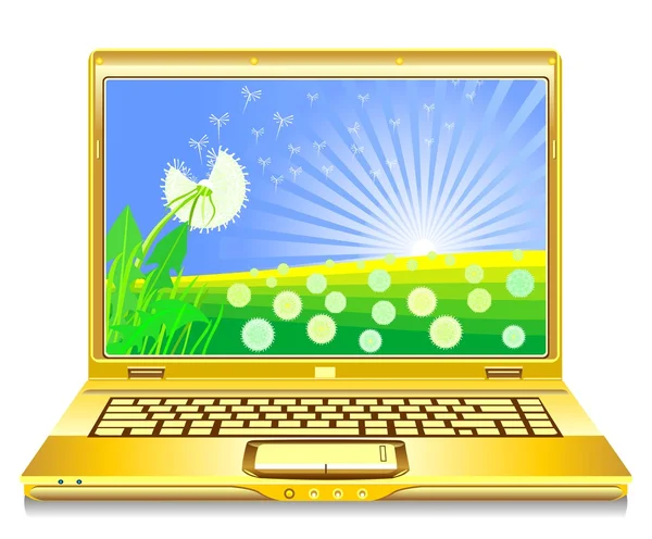 Vector Open Notebook Dandelions Blooming Screen — Stock Vector