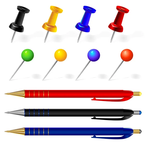 stock vector Vector set of pens and pins different colors