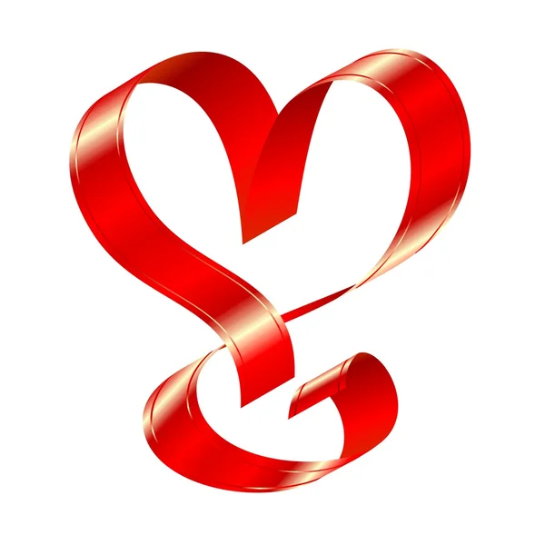 光沢のある赤いリボン、心臓の形のベクトルします。 — ストックベクタ
