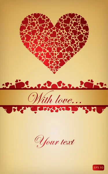 Bonita tarjeta vectorial con corazones rojos — Vector de stock