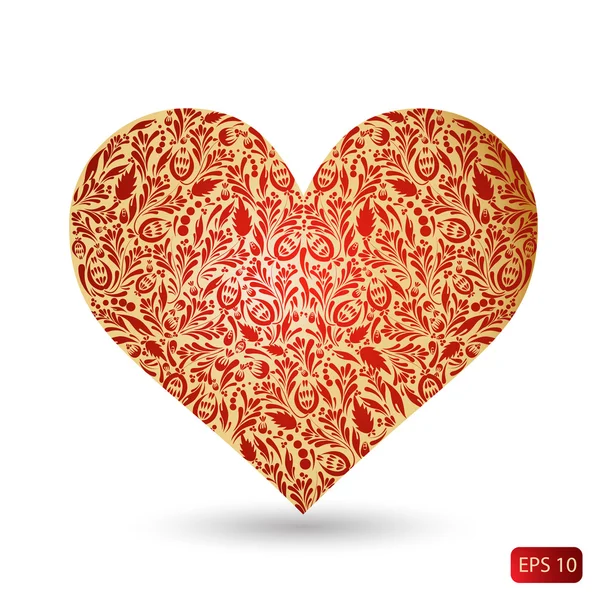 Złote serce z czerwony wzór — Wektor stockowy