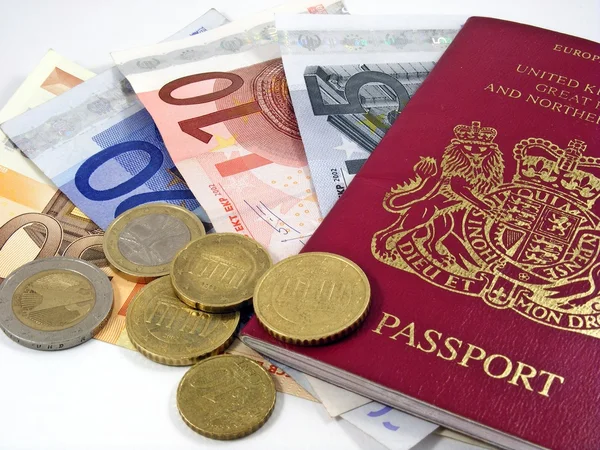 stock image British passport & Euro currency