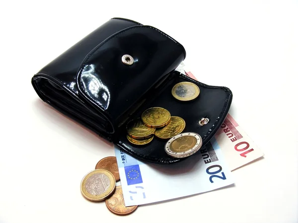 Открытый кошелек с валютой евро — стоковое фото