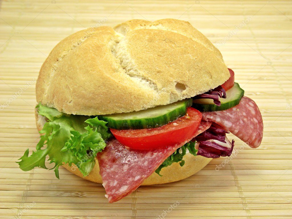 Salami & salad bread roll — Stock Photo © gcpics 4513245