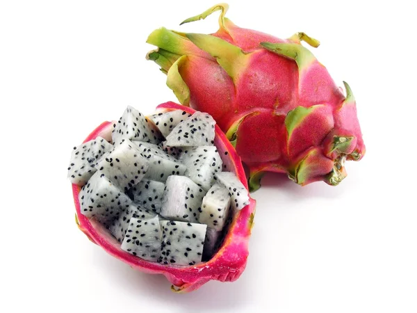 Diced Dragon Fruit Pieces Shell Next Whole Fruit — Stock Photo, Image