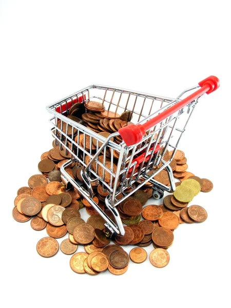 Shopping trolley with money — Stok fotoğraf