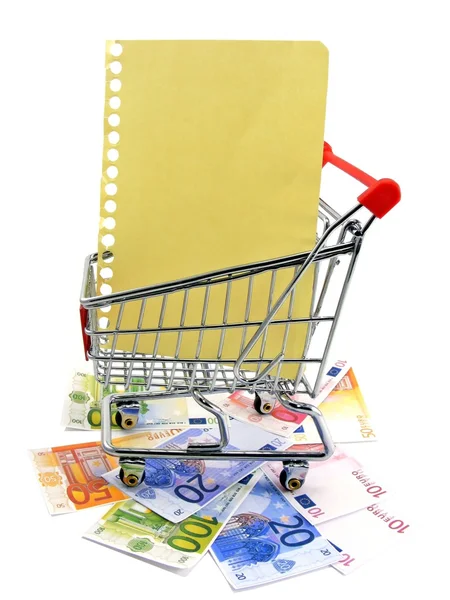 Un carrito de compras con una lista en blanco — Foto de Stock