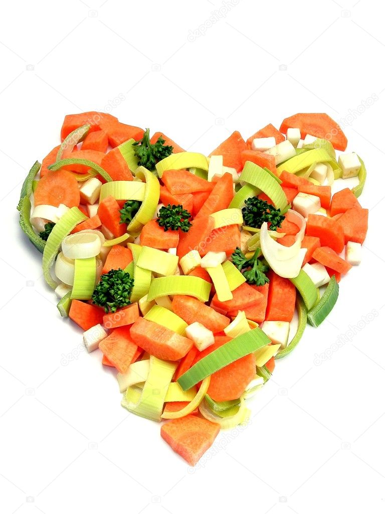 Fresh vegetables in a heart shape