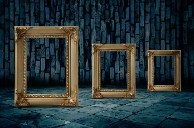 Gold frame on dark room clipart