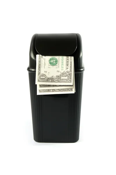 Full Dollar Paper Money Trash Bin — Stock Photo, Image