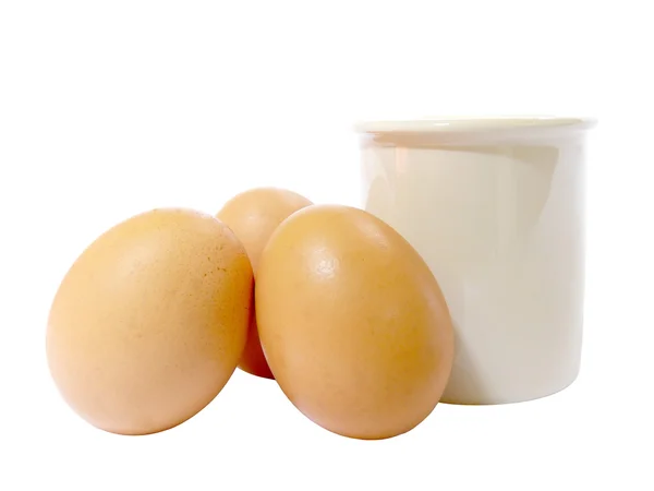Uova e pentola — Foto Stock
