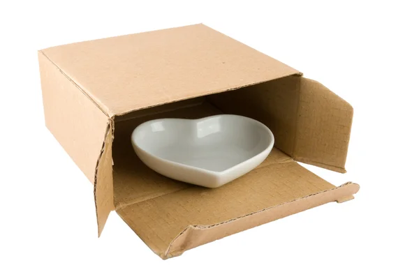 Ceramic Heart in Cardboard Box — Stock Photo, Image