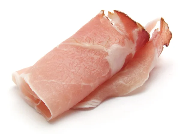 Carne de bacon isolada sobre branco — Fotografia de Stock