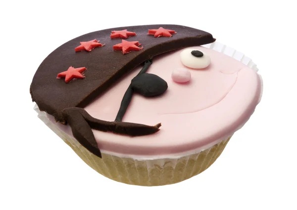 Cupcake Met Piraat Gezicht Geïsoleerd Wit Stockfoto