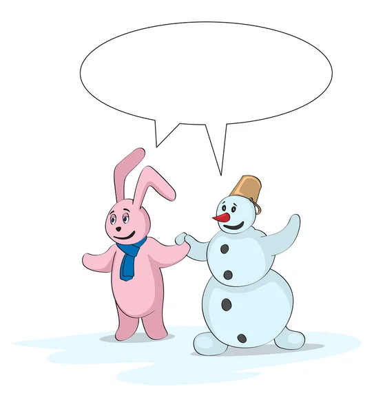 Conejo y muñeco de nieve — Vector de stock