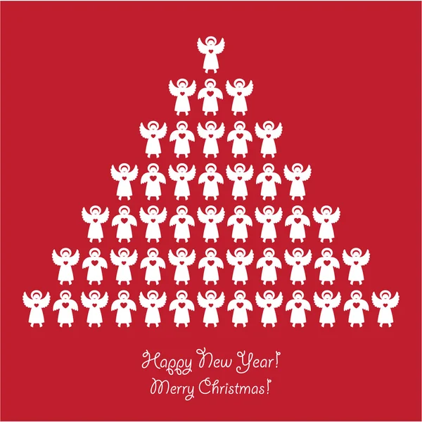 Glückwunsch-ist-der-Weihnachtsbaum-mit-Engeln — Stockvektor