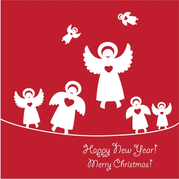Felicitando-en-Año Nuevo-y-Navidad-es-felices-ángeles — Vector de stock