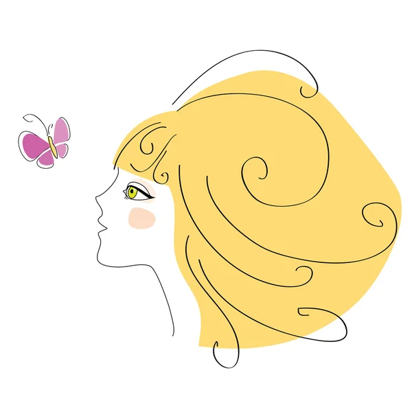 Blonde Fille Regarde Papillon — Image vectorielle