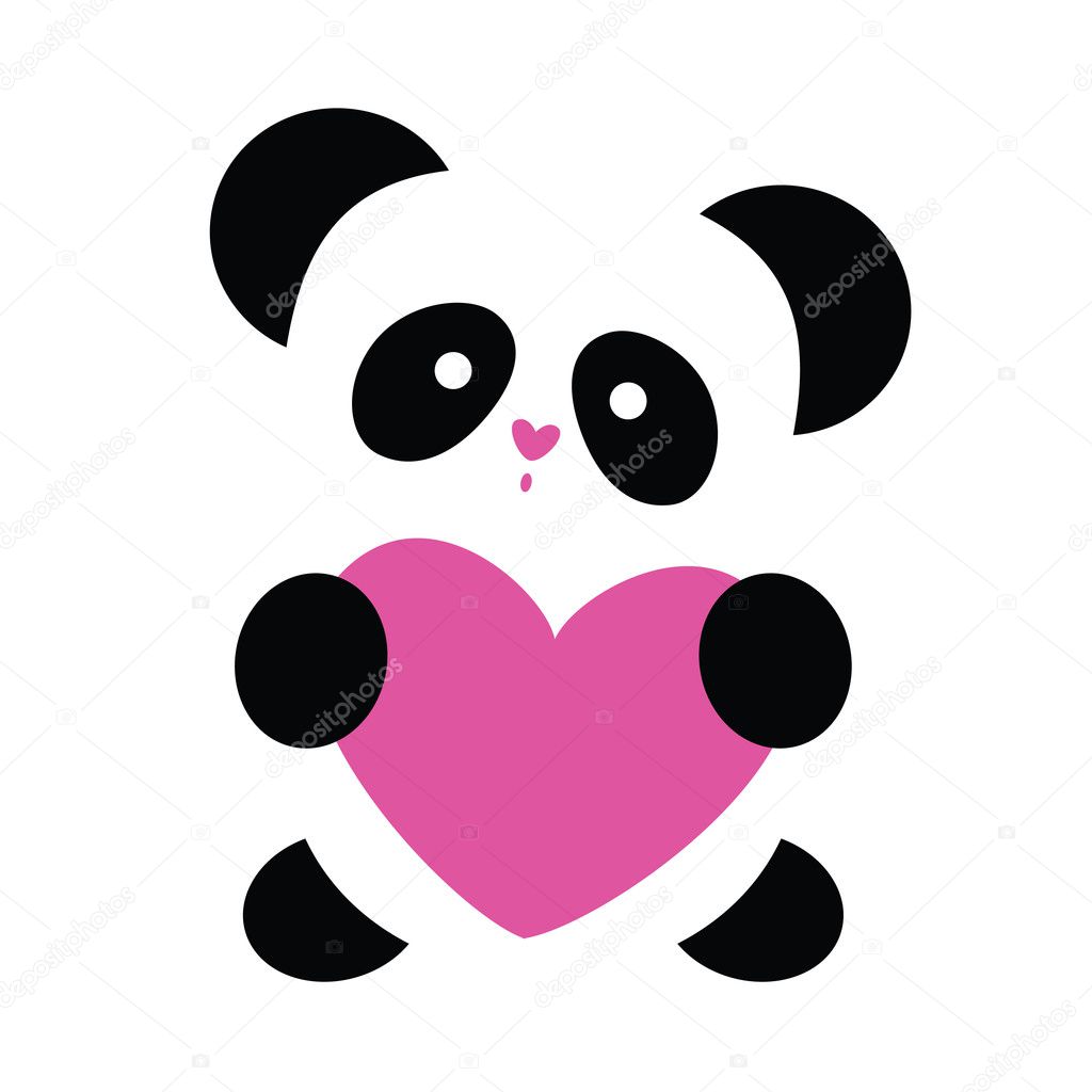 Love the panda with the heart on a white background