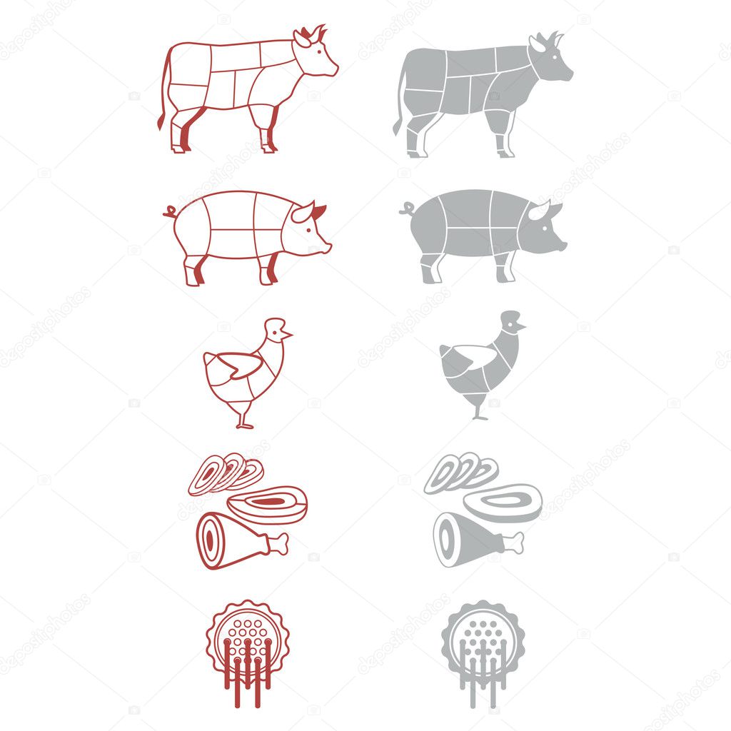 Signs-icons for the grocery of denotation of meat