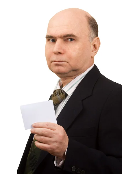 Hombre sosteniendo una tarjeta en blanco — Foto de Stock