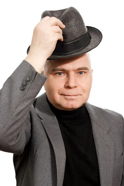 Homem cumprimentando chapéu de mão — Fotografia de Stock