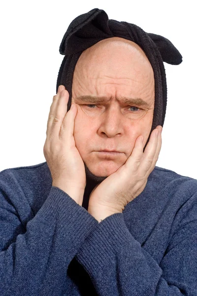Uomo che soffre di mal di denti smorfia — Foto Stock