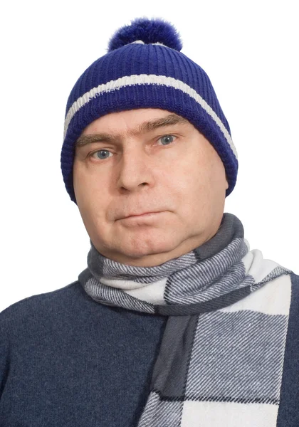 Дорослий чоловік в зимовій спортивній шапці — стокове фото