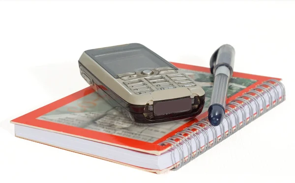Business notebook phone pen — Stock Photo, Image