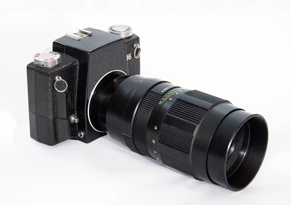 Черная Slr Камера Большим Телескопическим Объективом 35Мм — стоковое фото