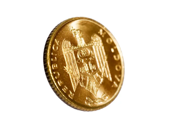Золотая Монета Современная Валюта Молдовы Фото Белом Фоне — стоковое фото