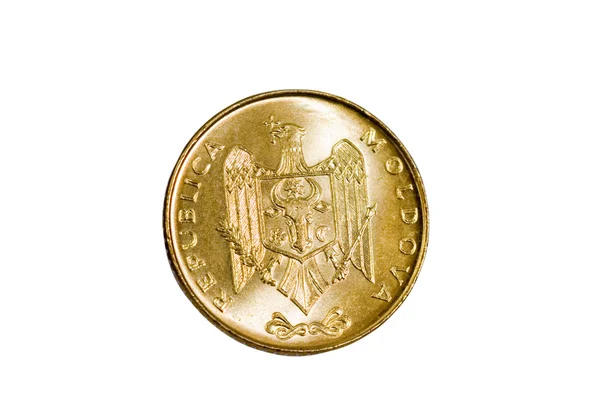 ゴールド コイン モルドバの現代の通貨 白い背景の上の写真 — ストック写真
